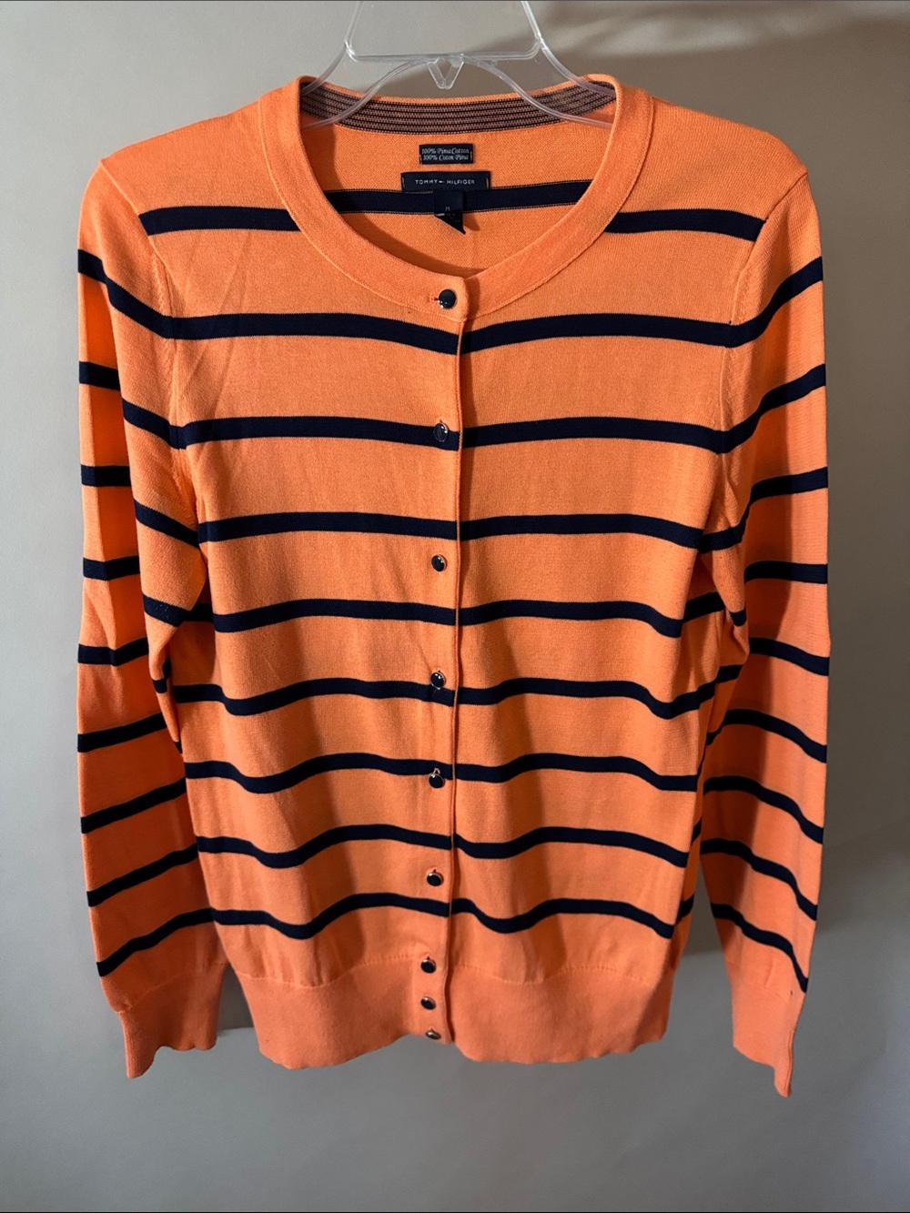 Tommy Hilfiger Orange and Navy Striped Button-Front Cardigan